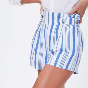 Blue and white striped high waisted shorts